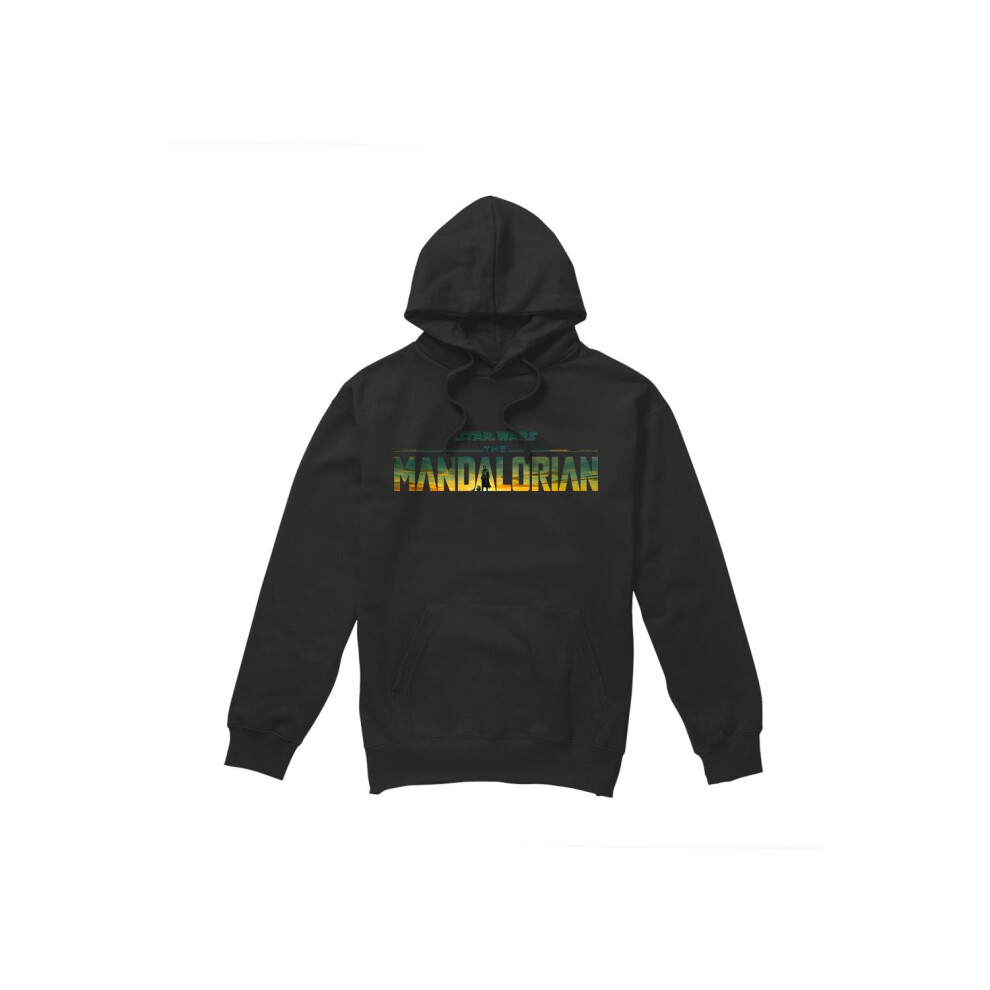 (L, Black) Star Wars: The Mandalorian Mens Landscape Logo Hoodie