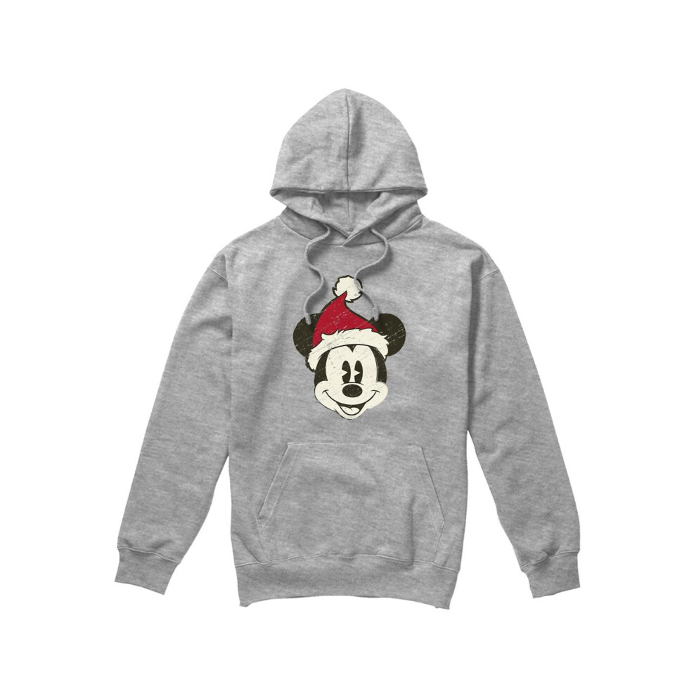 (L, Sport Heather) Disney Mens Mickey Mouse Santa Face Hoodie