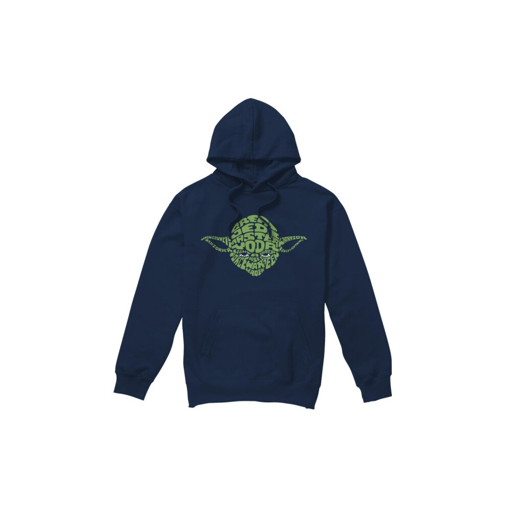 (XXL, Navy) Star Wars Mens Yoda Text Head Hoodie