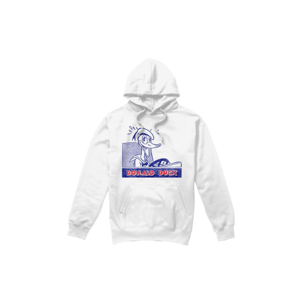 (XXL, White) Disney Mens Donald Duck Retro Driving Hoodie