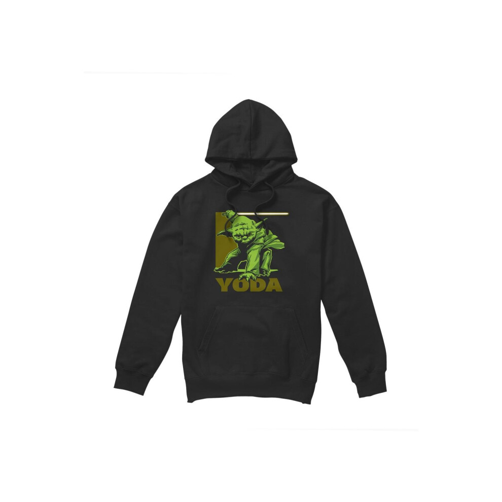 (L, Black) Star Wars Mens Yoda Square Hoodie