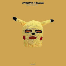 (Pikachu mask style, One size) Funny Shrek Knitted Pullover Hat For Women, Autumn And Winter Warm And Cute Cartoon Woolen Hat For Men Y