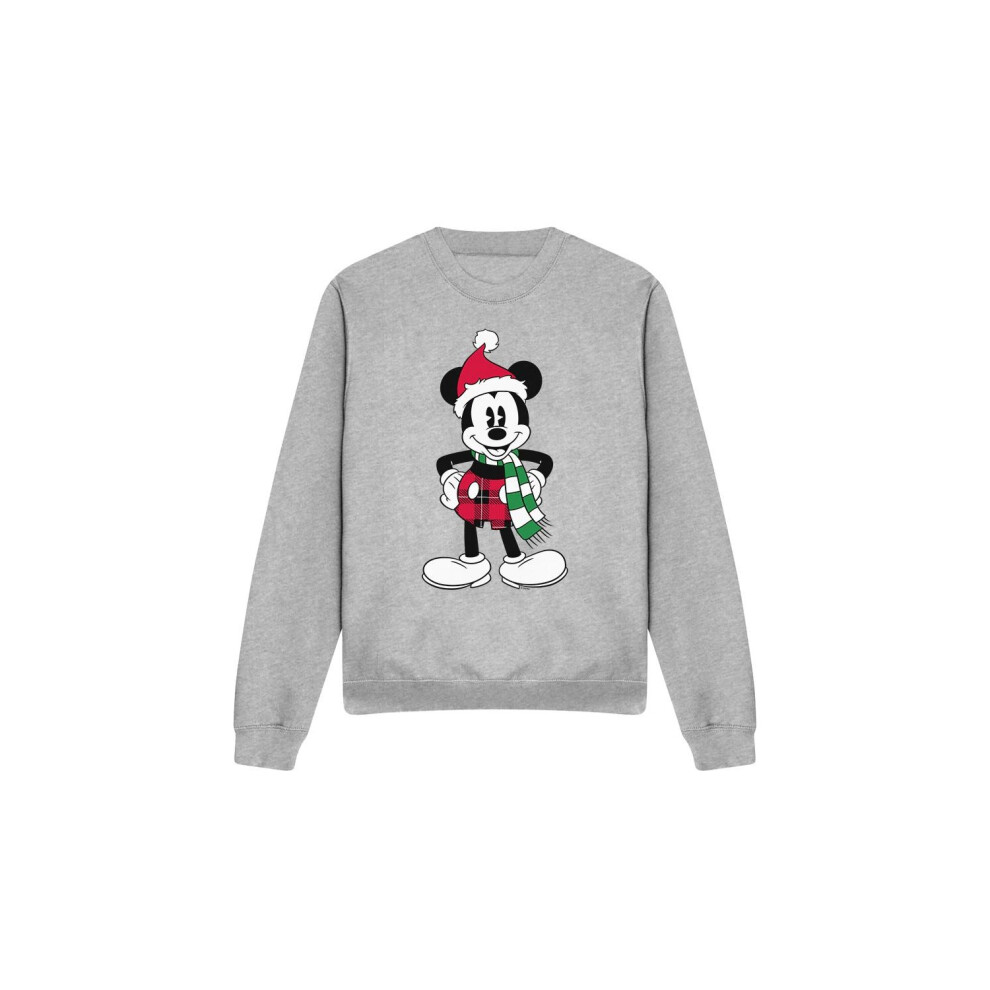 (M, Sport Heather) Disney Unisex Adult Mickey Mouse Tartan Christmas Sweatshirt