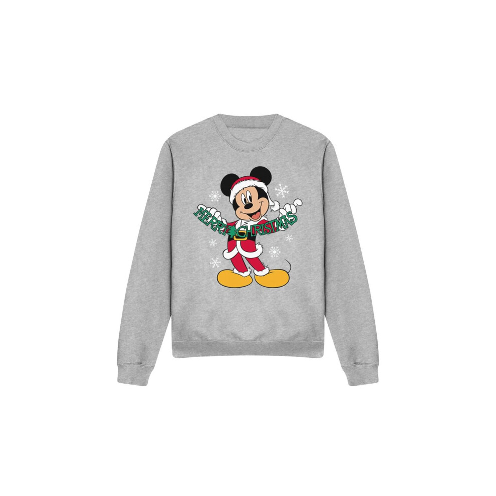 (M, Sport Heather) Disney Unisex Adult Merry Christmas Mickey Mouse Sweatshirt