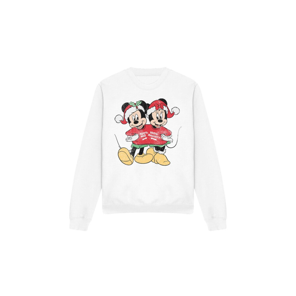 (XL, White) Disney Unisex Adult Mickey & Minnie Mouse Christmas Sweater Sweatshirt