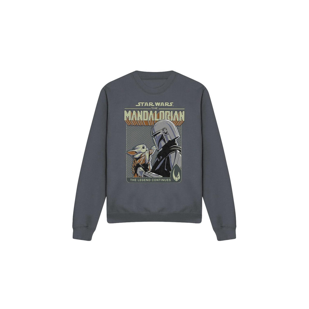 (L, Charcoal) Star Wars: The Mandalorian Unisex Adult Legend Continues Grogu Sweatshirt