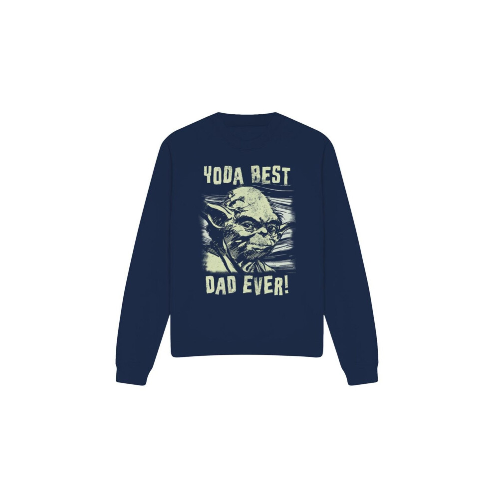 (S, Navy) Star Wars Unisex Adult Yoda Best Dad Comic Sweatshirt