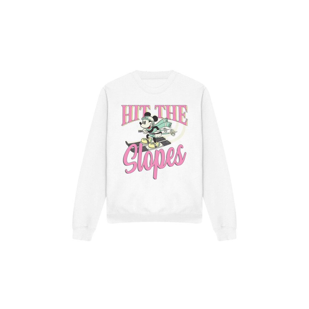 (S, White) Disney Unisex Adult Hit The Slopes Mickey Mouse Sweatshirt