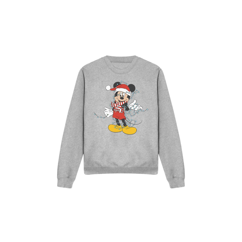 (M, Sport Heather) Disney Unisex Adult Mickey Mouse Christmas Lights Sweatshirt