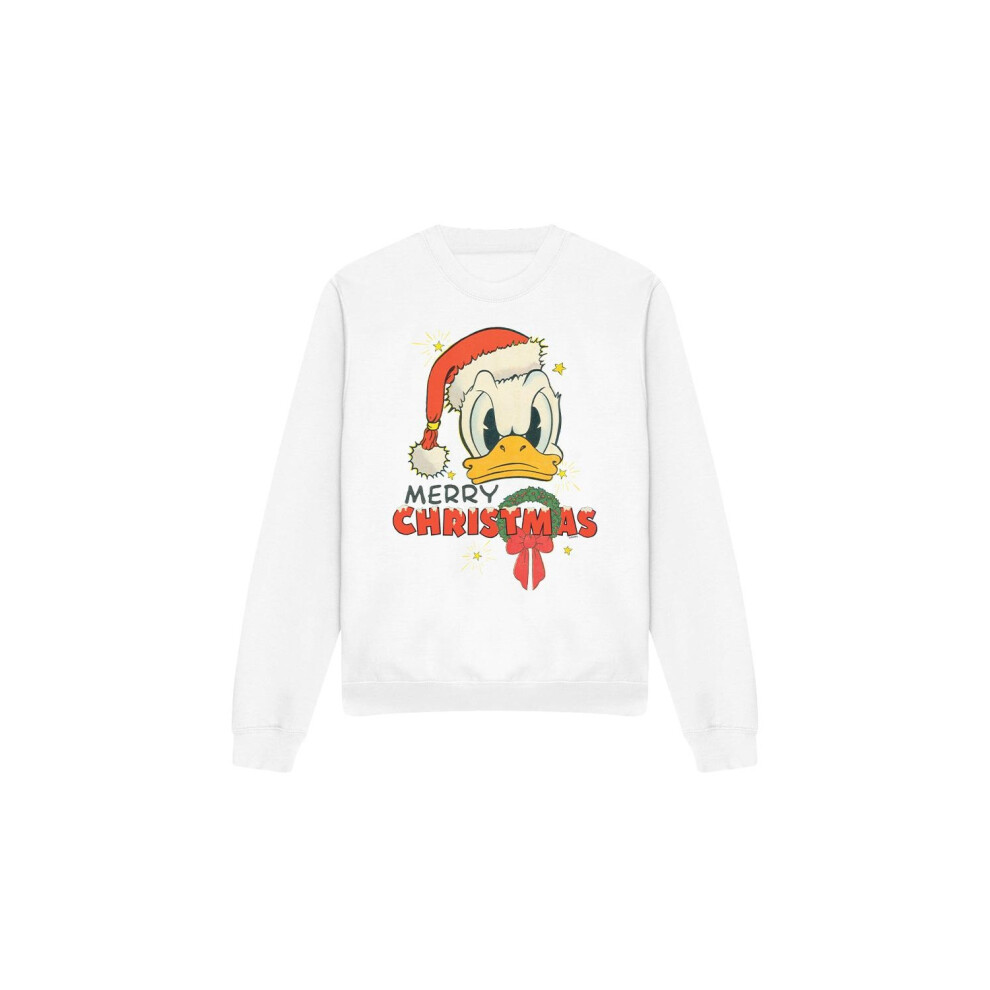 (XXL, White) Disney Unisex Adult Merry Christmas Donald Duck Sweatshirt