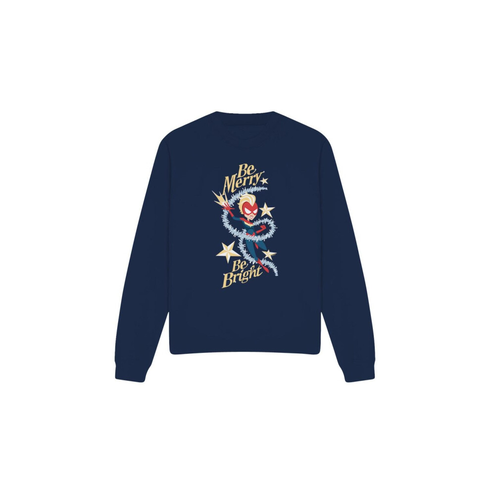 (XXL, Navy) Captain Marvel Unisex Adult Be Merry Be Bright Sweatshirt