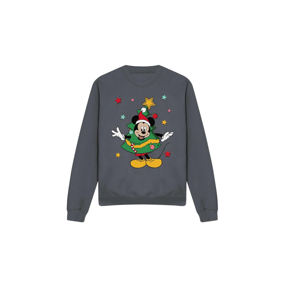 (XL, Charcoal) Disney Unisex Adult Mickey Mouse Christmas Tree Sweatshirt