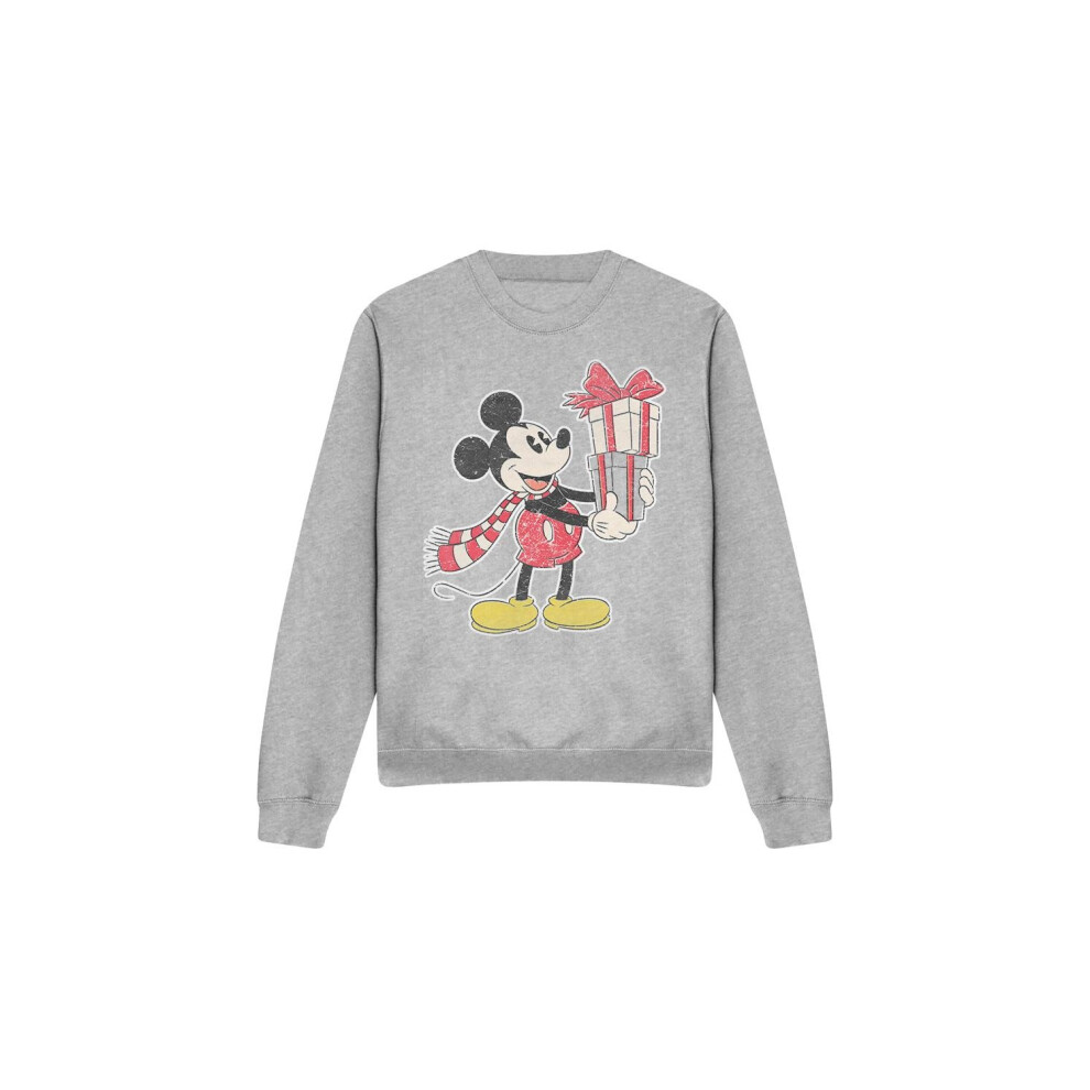 (XL, Sport Heather) Disney Unisex Adult Mickey Mouse Present Christmas Sweatshirt