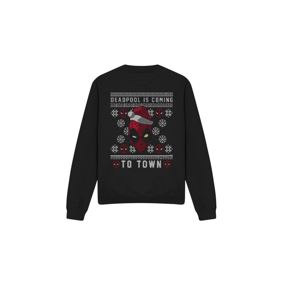 (XXL, Black) Deadpool Unisex Adult Coming To Town Sweatshirt