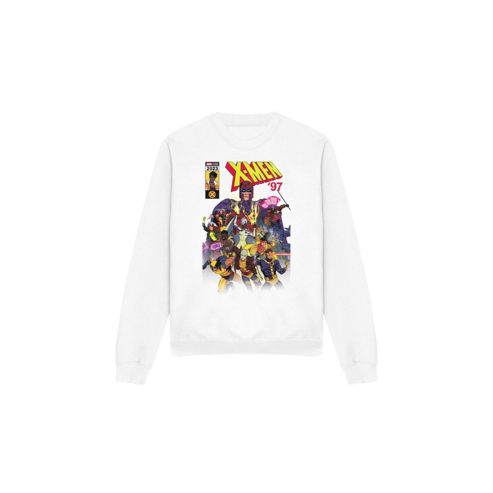 (S, White) Marvel Unisex Adult X-Men Comic Cover Team Sweatshirt