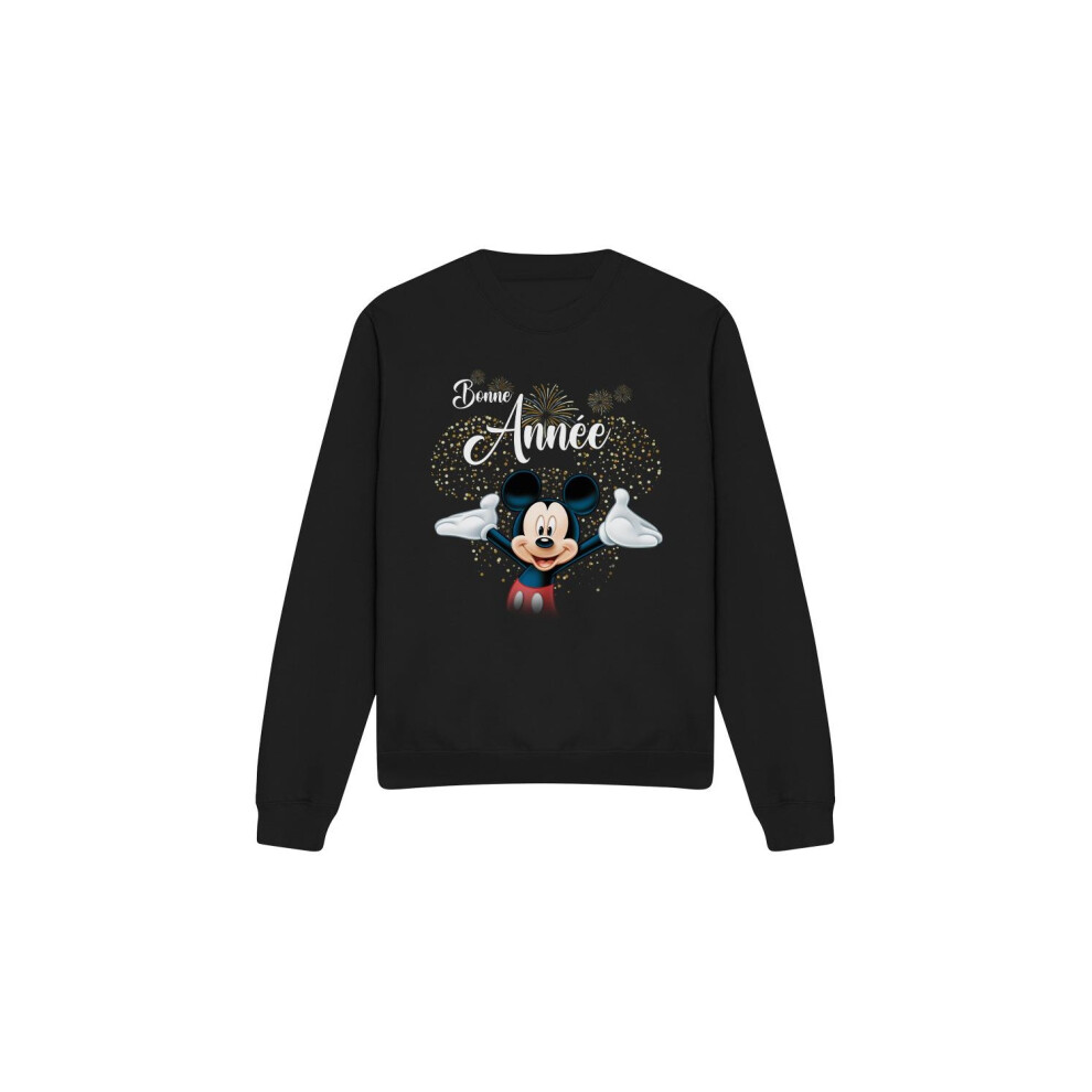 (M, Black) Disney Unisex Adult French Mickey Mouse Fireworks New Year Sweatshirt