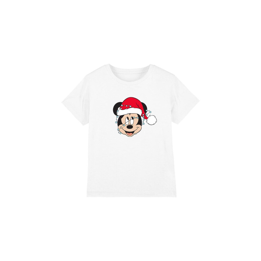 (12-13 Years, White) Disney Childrens/Kids Mickey Mouse Christmas Lights Wrap T-Shirt