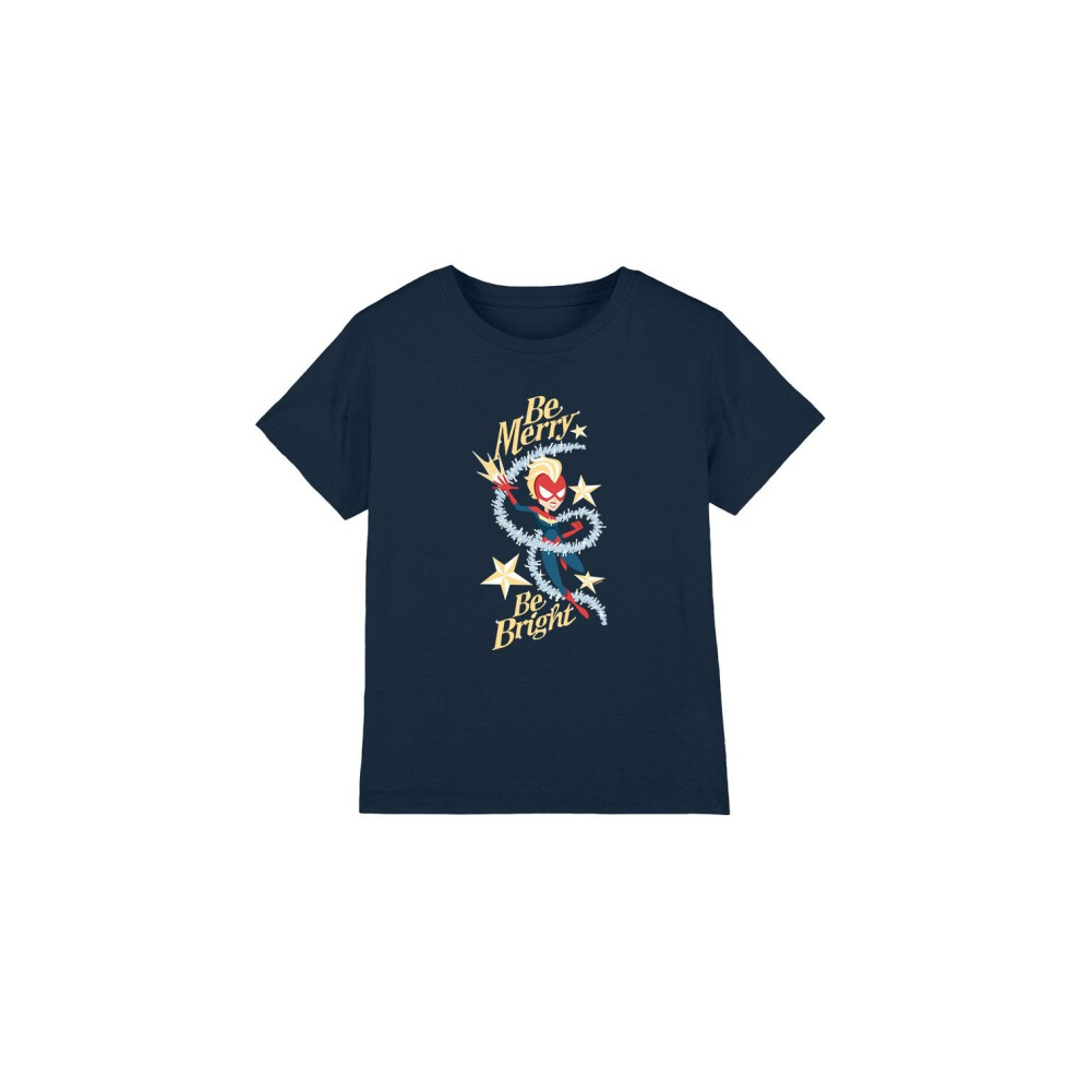 (3-4 Years, Navy) Captain Marvel Childrens/Kids Be Merry Be Bright T-Shirt