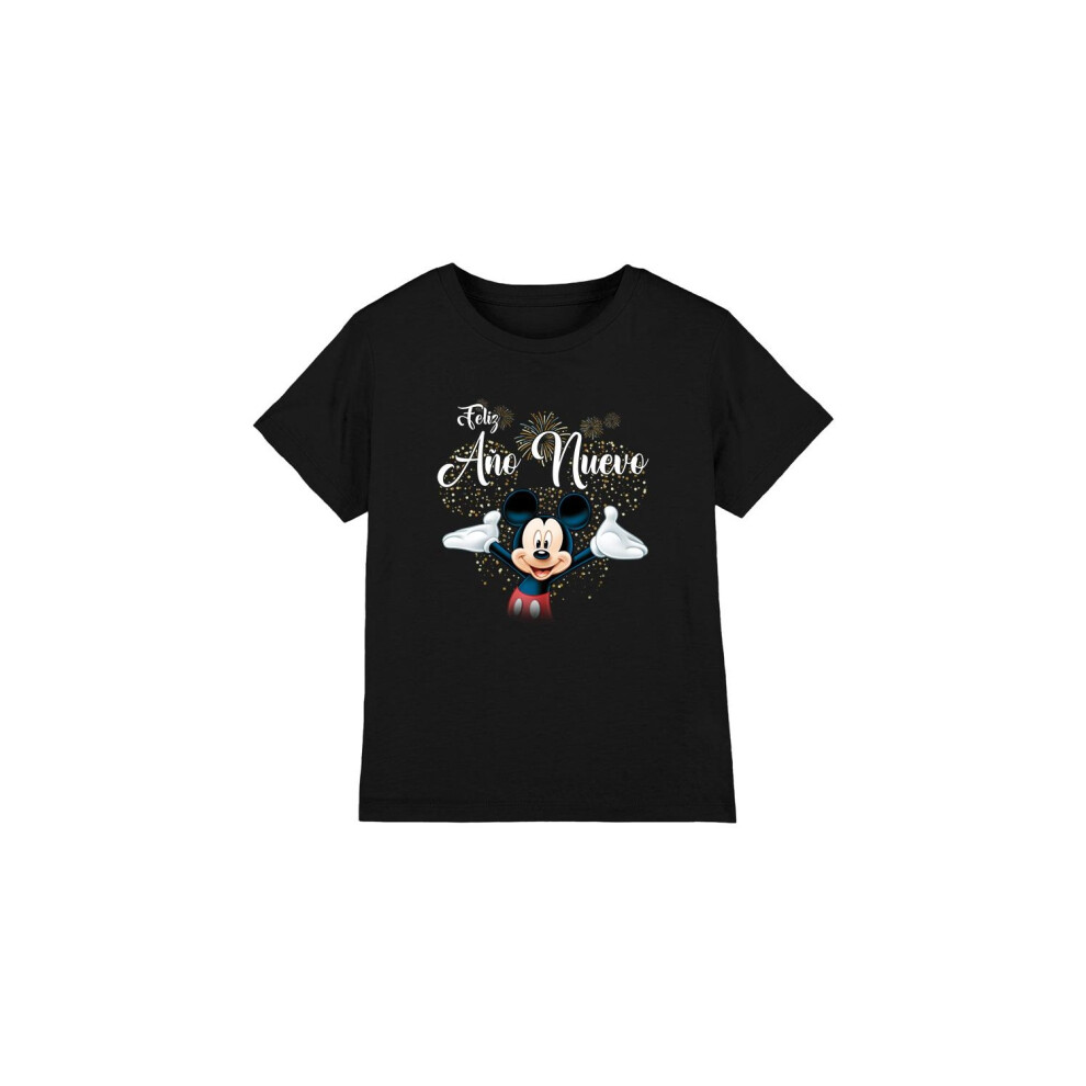 (5-6 Years, Black) Disney Childrens/Kids Spanish Mickey Mouse Fireworks New Year T-Shirt