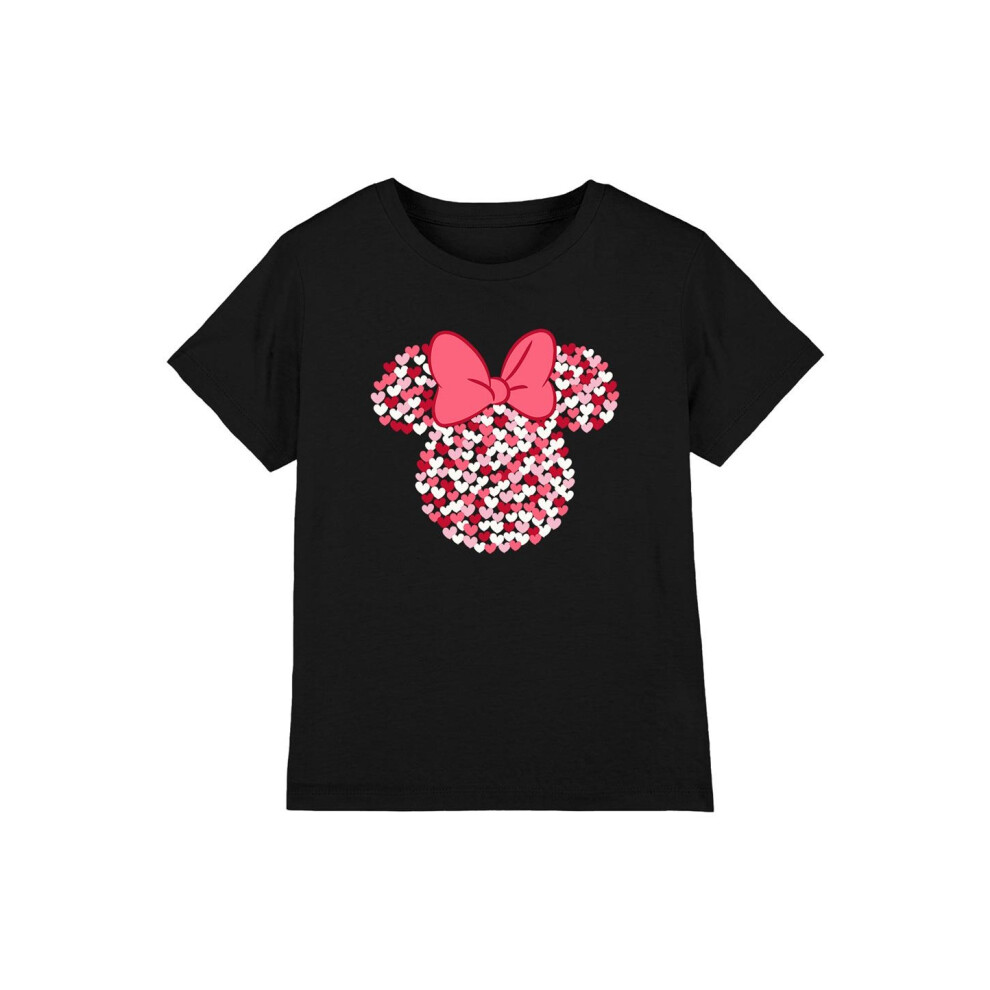 (5-6 Years, Black) Disney Childrens/Kids Minnie Mouse Heart Ears Silhouette Valentine's Day T-Shirt