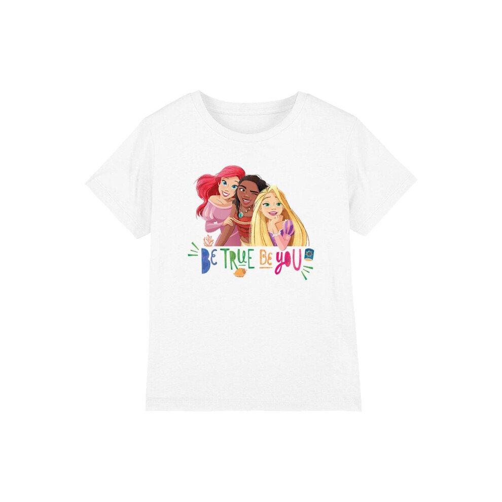 (12-13 Years, White) Disney Princess Childrens/Kids Be True, Be You Ariel Moana Rapunzel T-Shirt