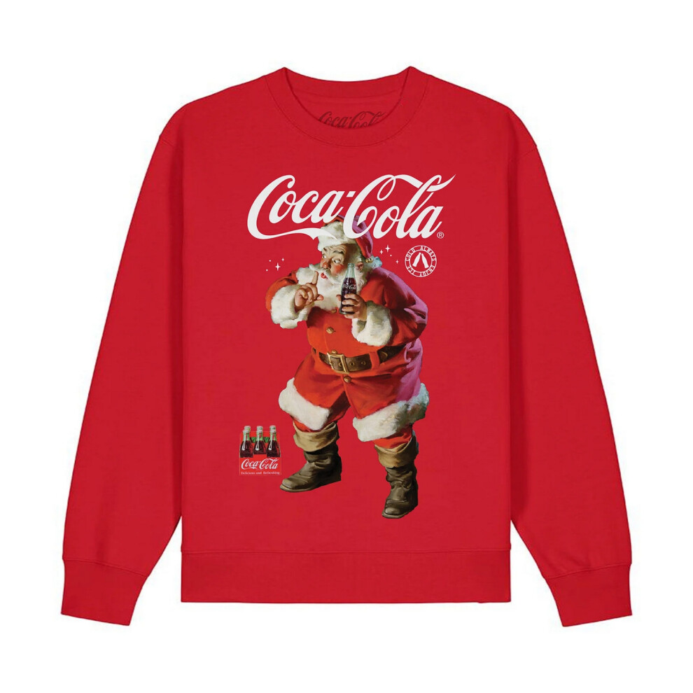 (L, Red) Coca-Cola Unisex Adult Quiet Santa Claus Sweatshirt