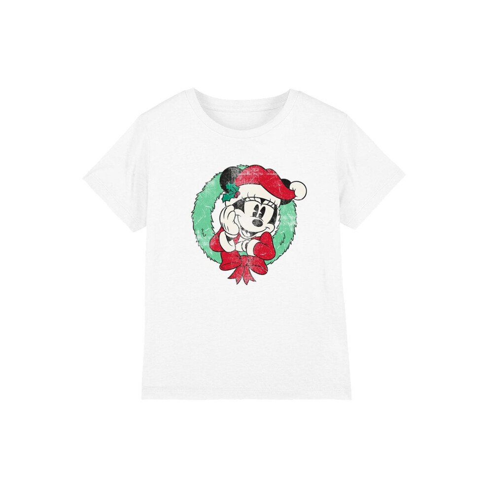 (12-13 Years, White) Disney Childrens/Kids Minnie Mouse Wreath Christmas T-Shirt