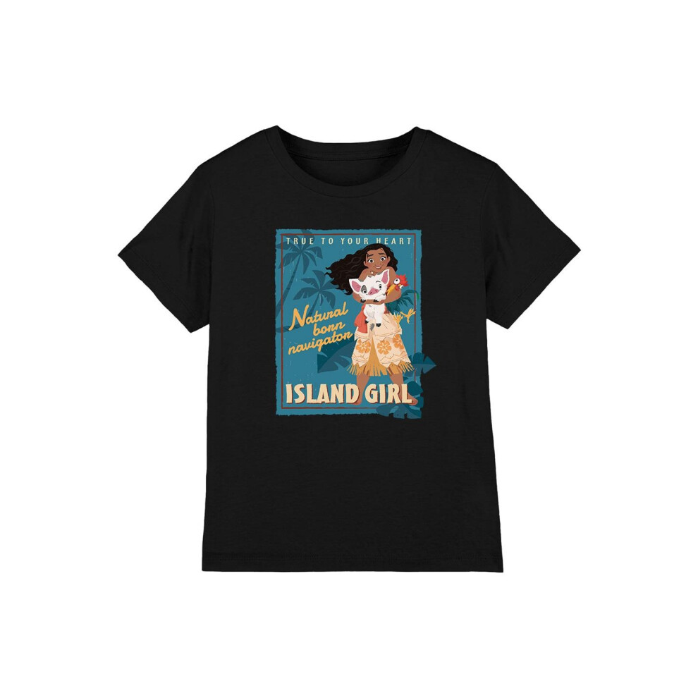 (5-6 Years, Black) Moana Childrens/Kids Island Girl T-Shirt