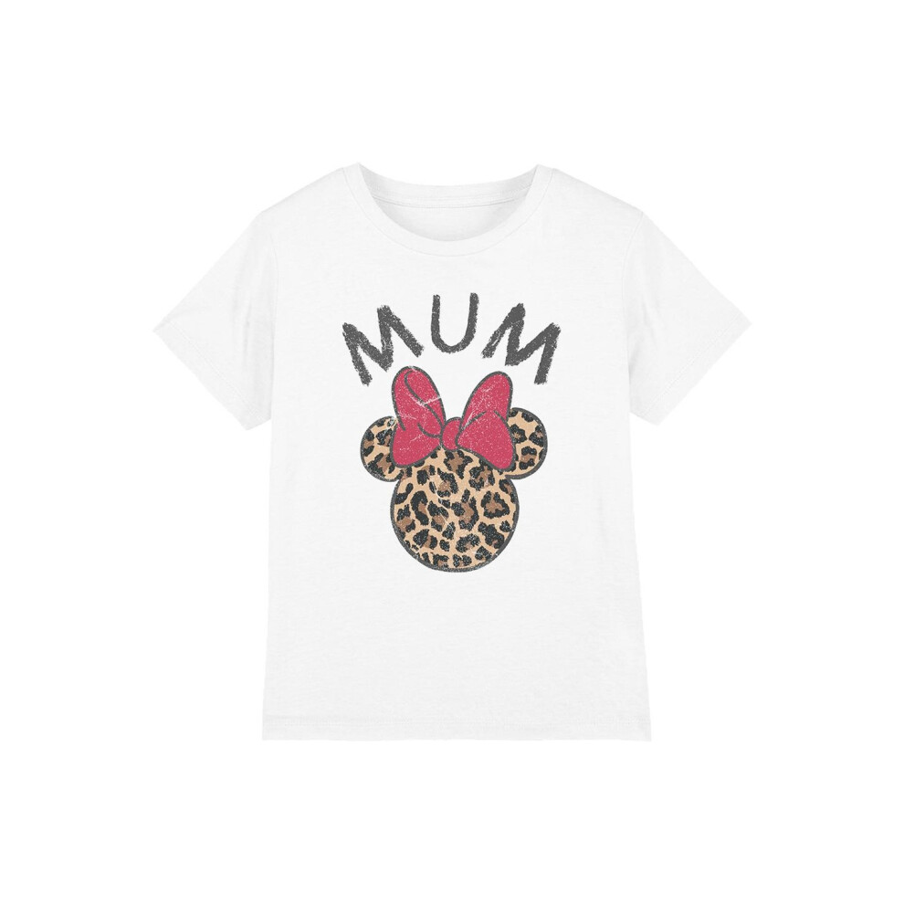 (7-8 Years, White) Disney Childrens/Kids Mum Minnie Mouse Leopard Print Mothers Day T-Shirt