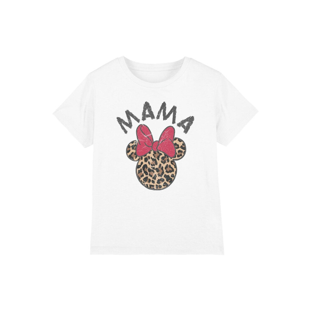 (7-8 Years, White) Disney Childrens/Kids Mama Minnie Mouse Leopard Print Mothers Day T-Shirt