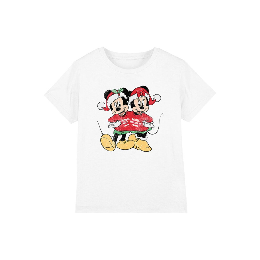 (12-13 Years, White) Disney Childrens/Kids Mickey & Minnie Mouse Christmas Sweater T-Shirt