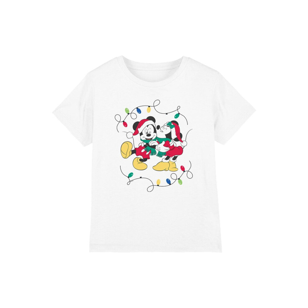 (12-13 Years, White) Disney Childrens/Kids Mickey & Minnie Mouse Kiss Christmas T-Shirt