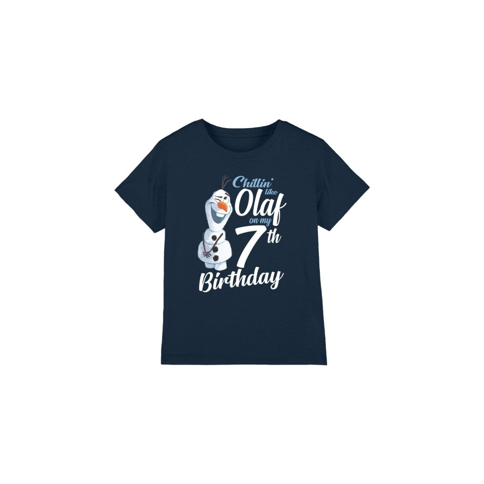 (5-6 Years, Navy) Frozen Childrens/Kids Chillin Like Olaf 7th Birthday T-Shirt