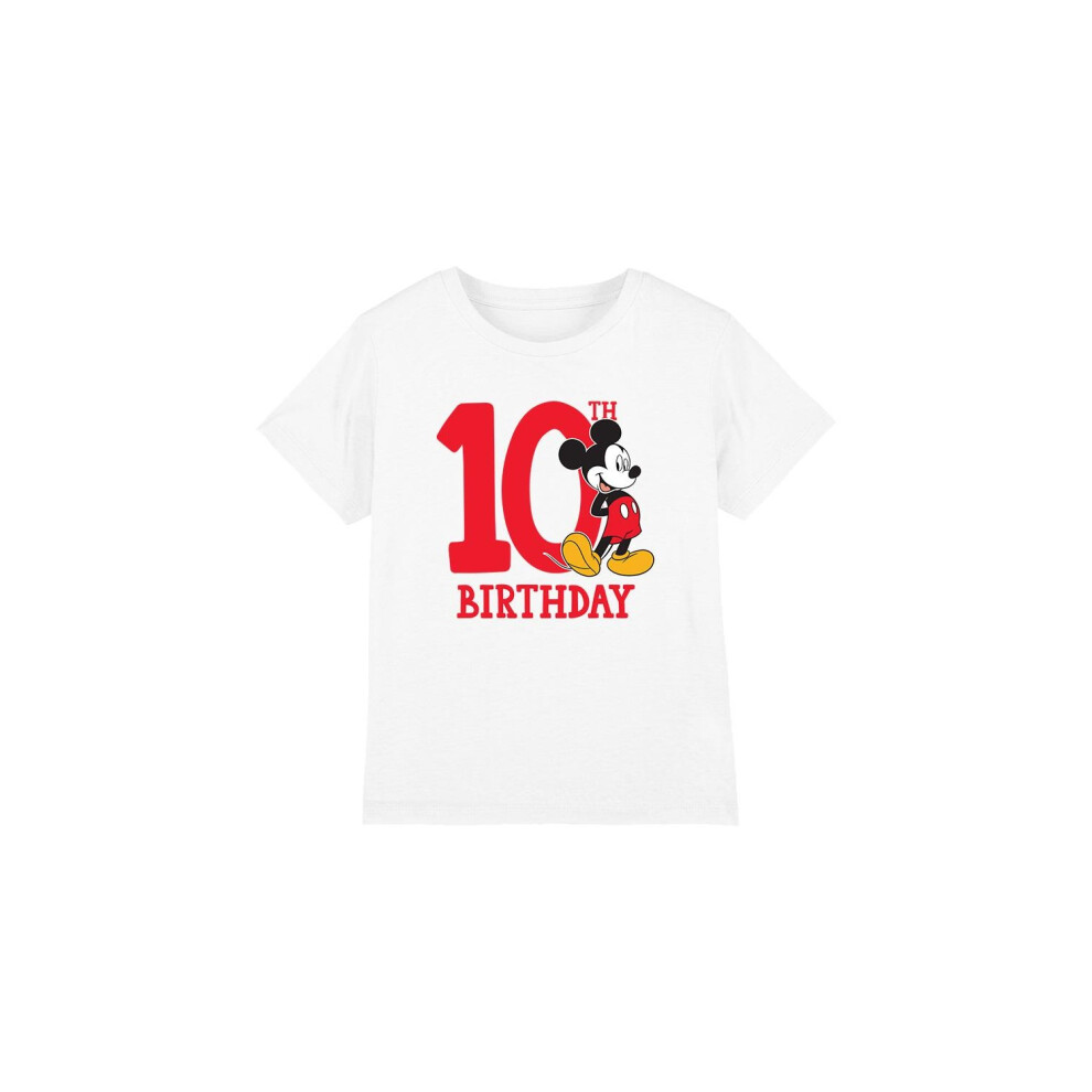 (9-10 Years, White) Disney Childrens/Kids Mickey Mouse 10th Birthday T-Shirt