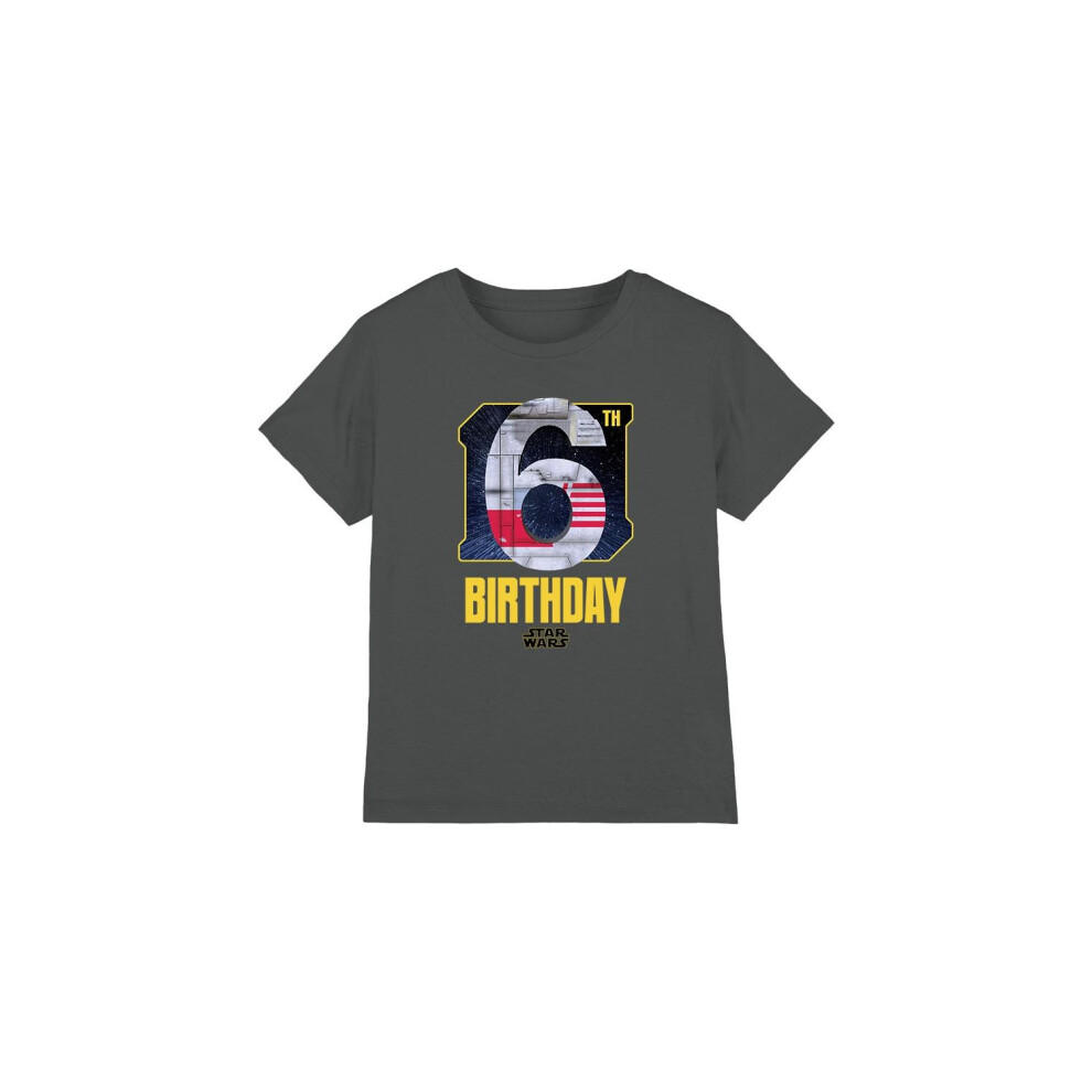 (5-6 Years, Charcoal) Star Wars Childrens/Kids X-Wing Space 6th Birthday T-Shirt