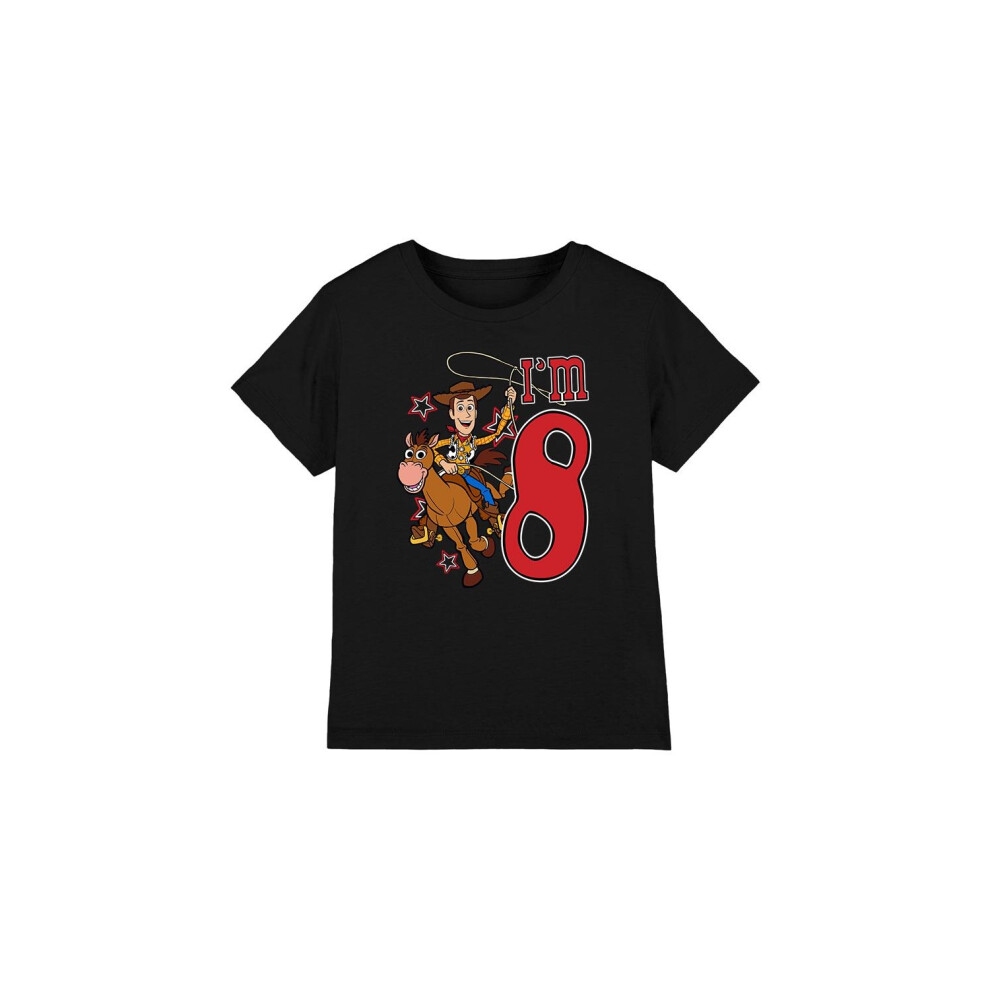 (3-4 Years, Black) Toy Story Childrens/Kids I'm 8 Woody Birthday T-Shirt