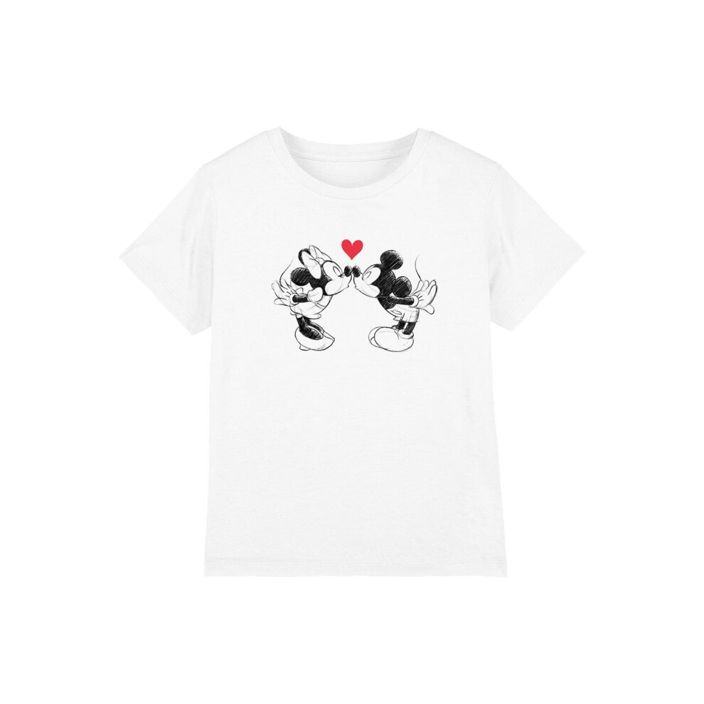 (9-10 Years, White) Disney Childrens/Kids Mickey & Minnie Mouse Kiss Sketch Valentine's Day T-Shirt