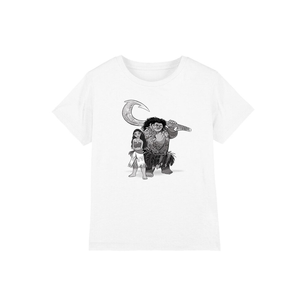 (12-13 Years, White) Moana Childrens/Kids Maui Moana Sketch T-Shirt