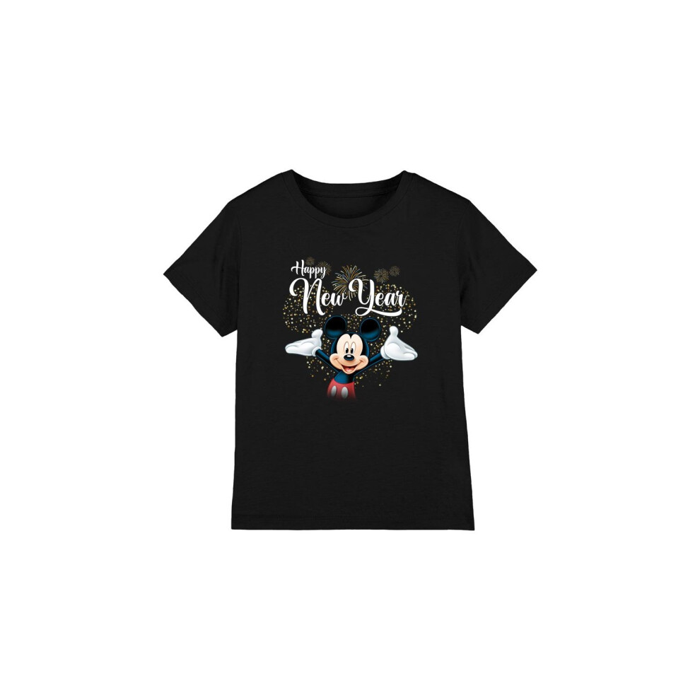 (3-4 Years, Black) Disney Childrens/Kids Mickey Mouse New Year T-Shirt