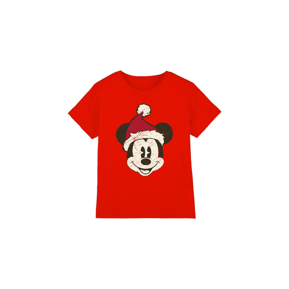 (5-6 Years, Red) Disney Childrens/Kids Mickey Mouse Santa Face T-Shirt