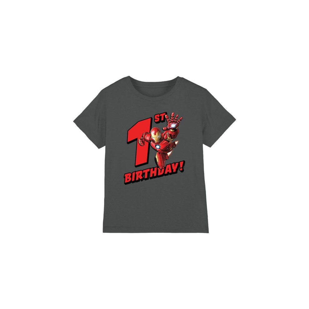 (7-8 Years, Charcoal) Iron Man Childrens/Kids 1st Birthday T-Shirt