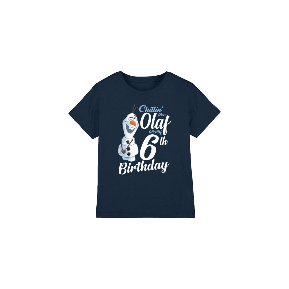 (5-6 Years, Navy) Frozen Childrens/Kids Chillin Like Olaf 6th Birthday T-Shirt