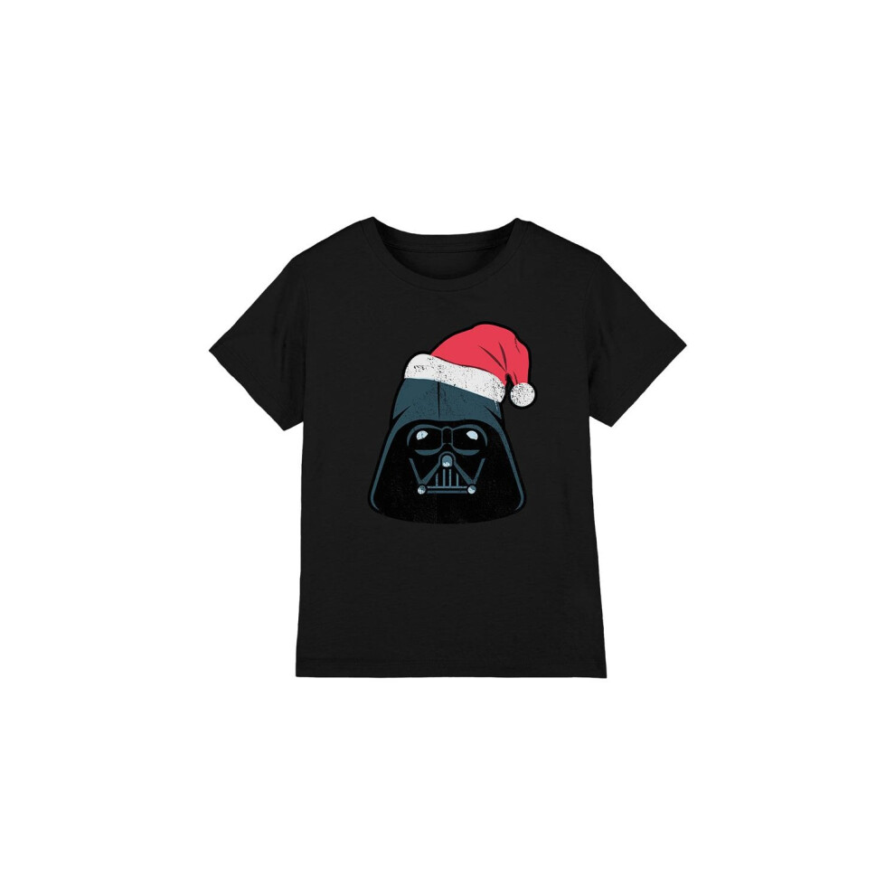 (7-8 Years, Black) Star Wars Childrens/Kids Darth Vader Santa Christmas T-Shirt