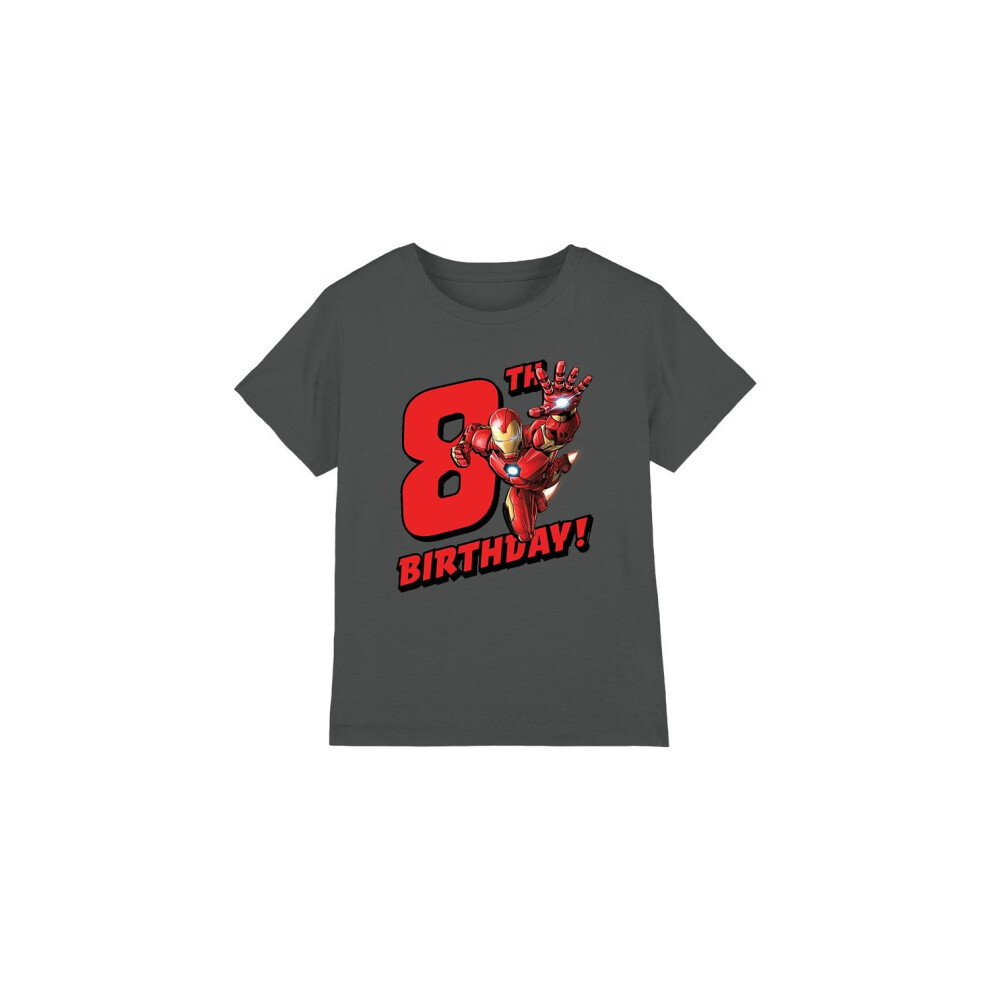 (12-13 Years, Charcoal) Iron Man Childrens/Kids 8th Birthday T-Shirt