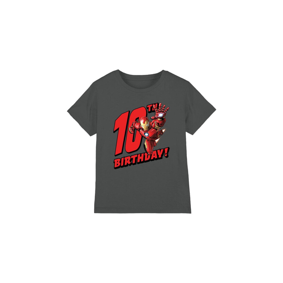 (12-13 Years, Charcoal) Iron Man Childrens/Kids 10th Birthday T-Shirt