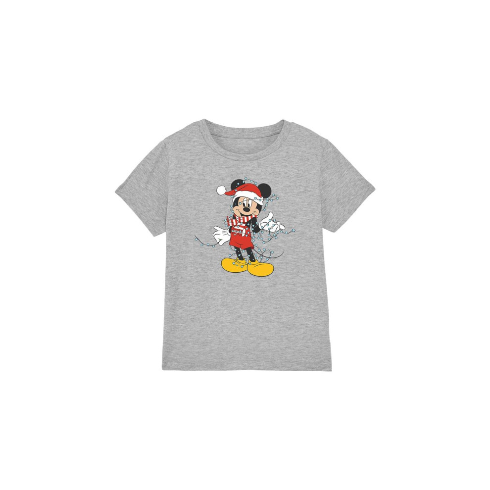 (5-6 Years, Sport Heather) Disney Childrens/Kids Mickey Mouse Christmas Lights T-Shirt