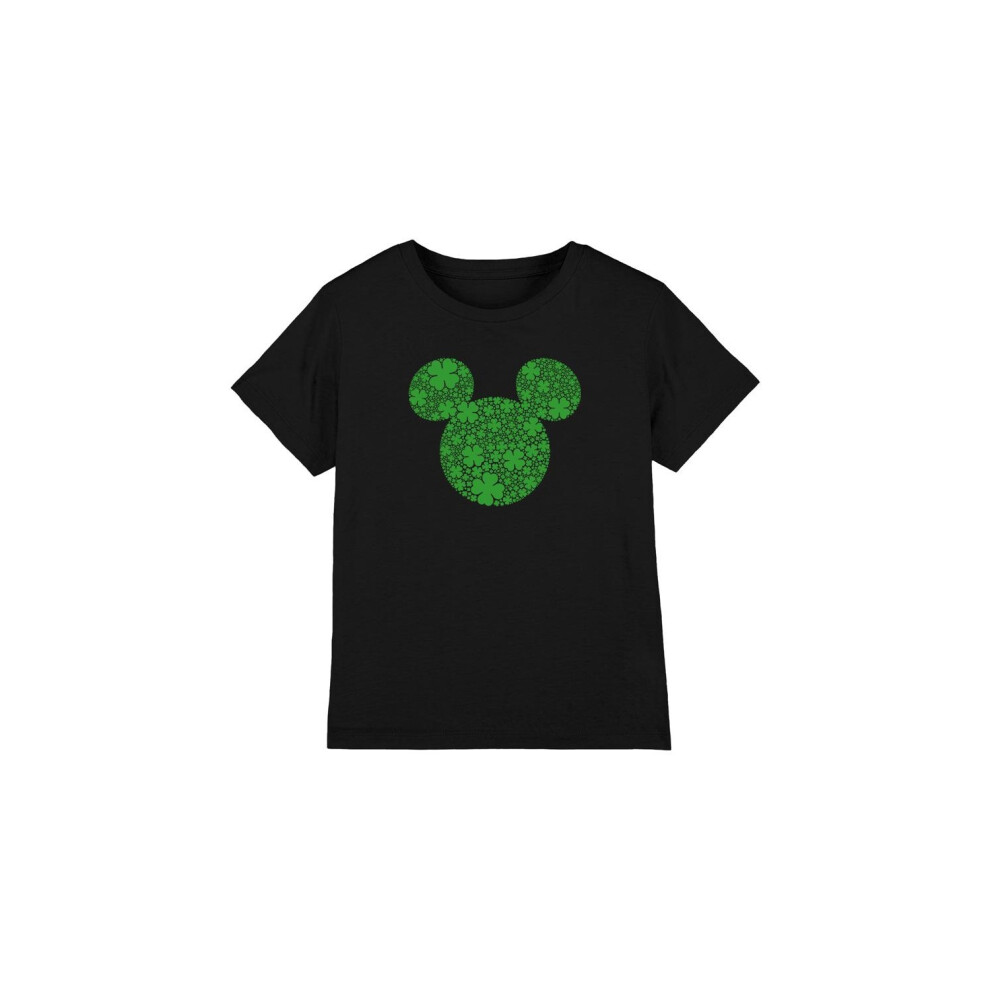 (7-8 Years, Black) Disney Childrens/Kids Shamrock Ears Mickey Mouse St Patricks Day T-Shirt