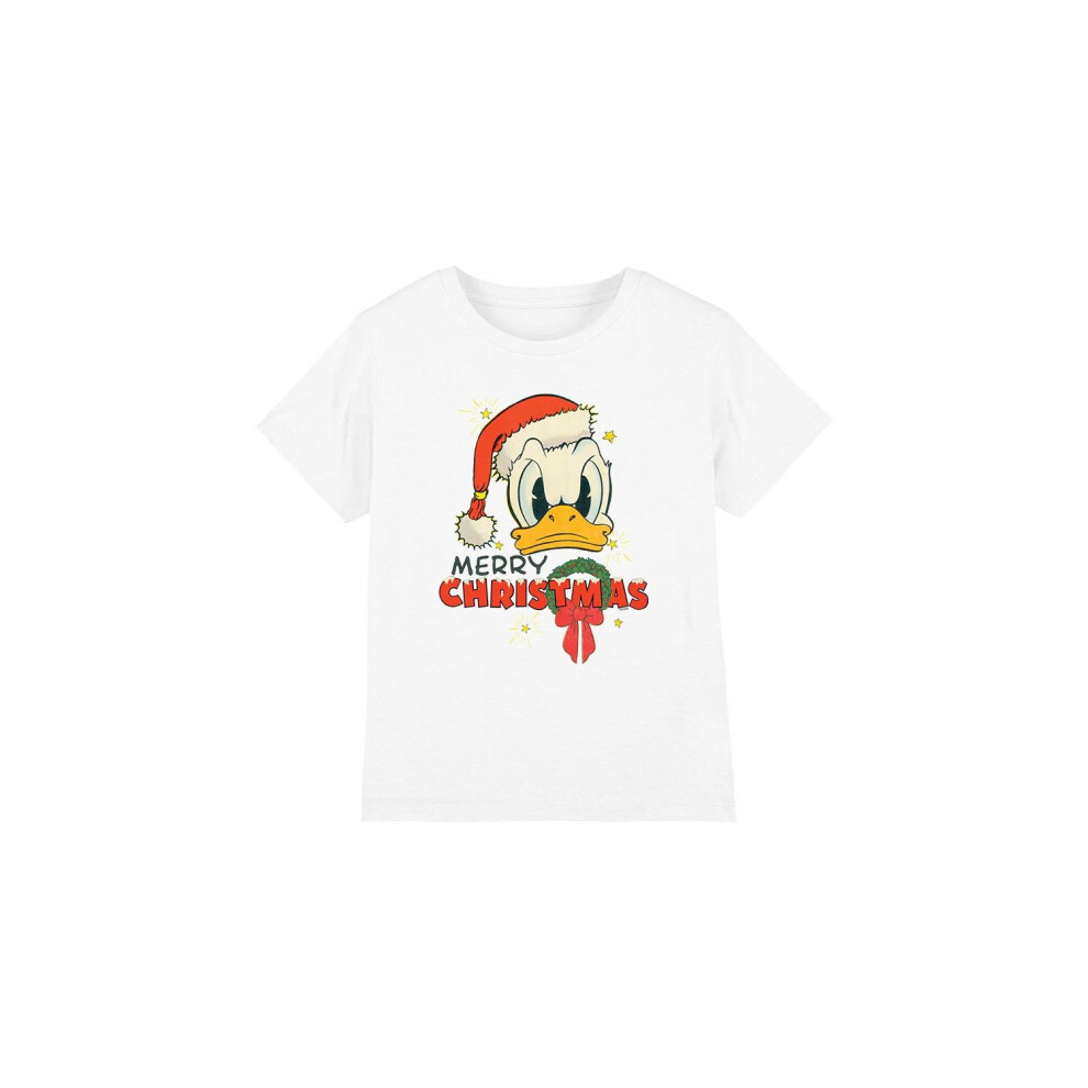 (3-4 Years, White) Disney Childrens/Kids Merry Christmas Donald Duck T-Shirt