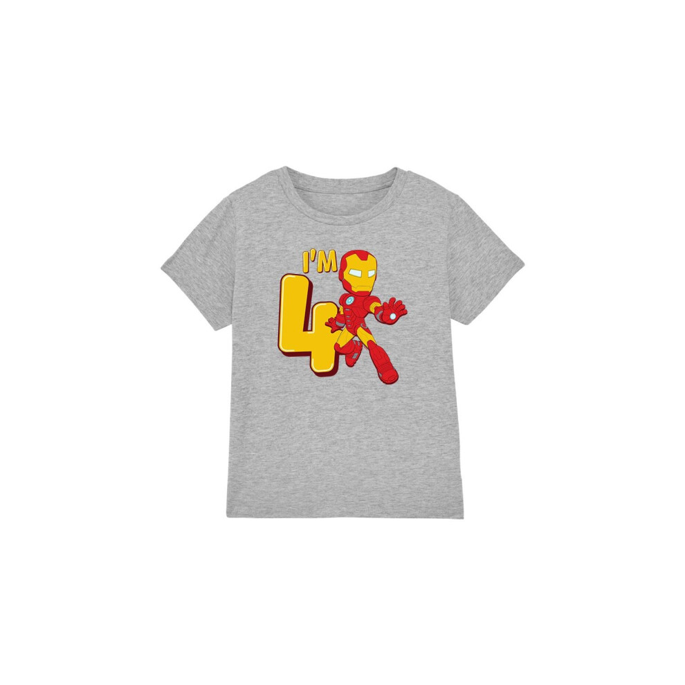 (3-4 Years, Sport Heather) Iron Man Childrens/Kids Cute 4th Birthday T-Shirt