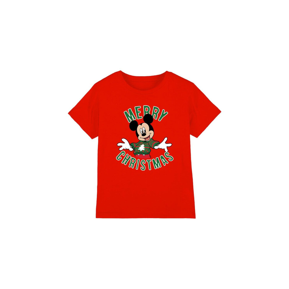 (5-6 Years, Red) Disney Childrens/Kids Mickey Mouse Christmas Sweater T-Shirt